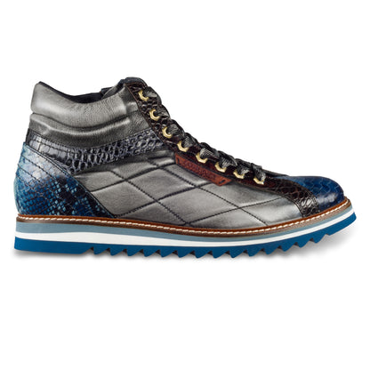 LORENZI Sneaker-Stiefel Herren blau/grau mit Lammfell, Kalbsleder, Reißverschluß