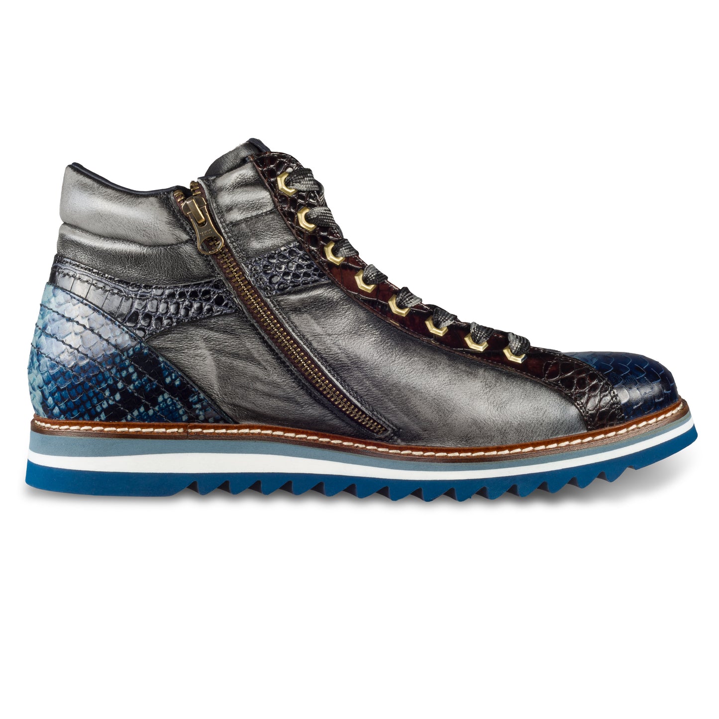 LORENZI Sneaker-Stiefel Herren blau/grau mit Lammfell, Kalbsleder, Reißverschluß