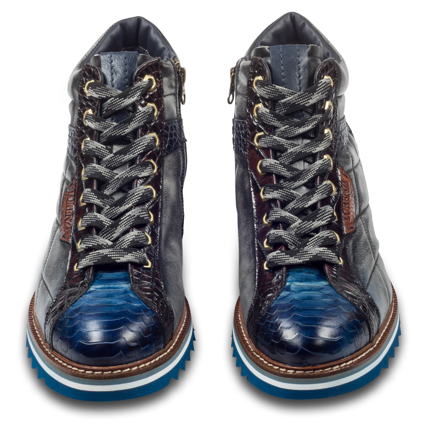 LORENZI Sneaker-Stiefel Herren blau/grau mit Lammfell, Kalbsleder, Reißverschluß