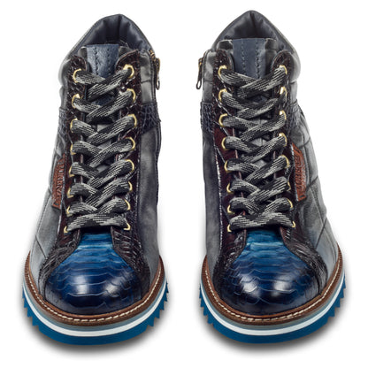 LORENZI Sneaker-Stiefel Herren blau/grau mit Lammfell, Kalbsleder, Reißverschluß