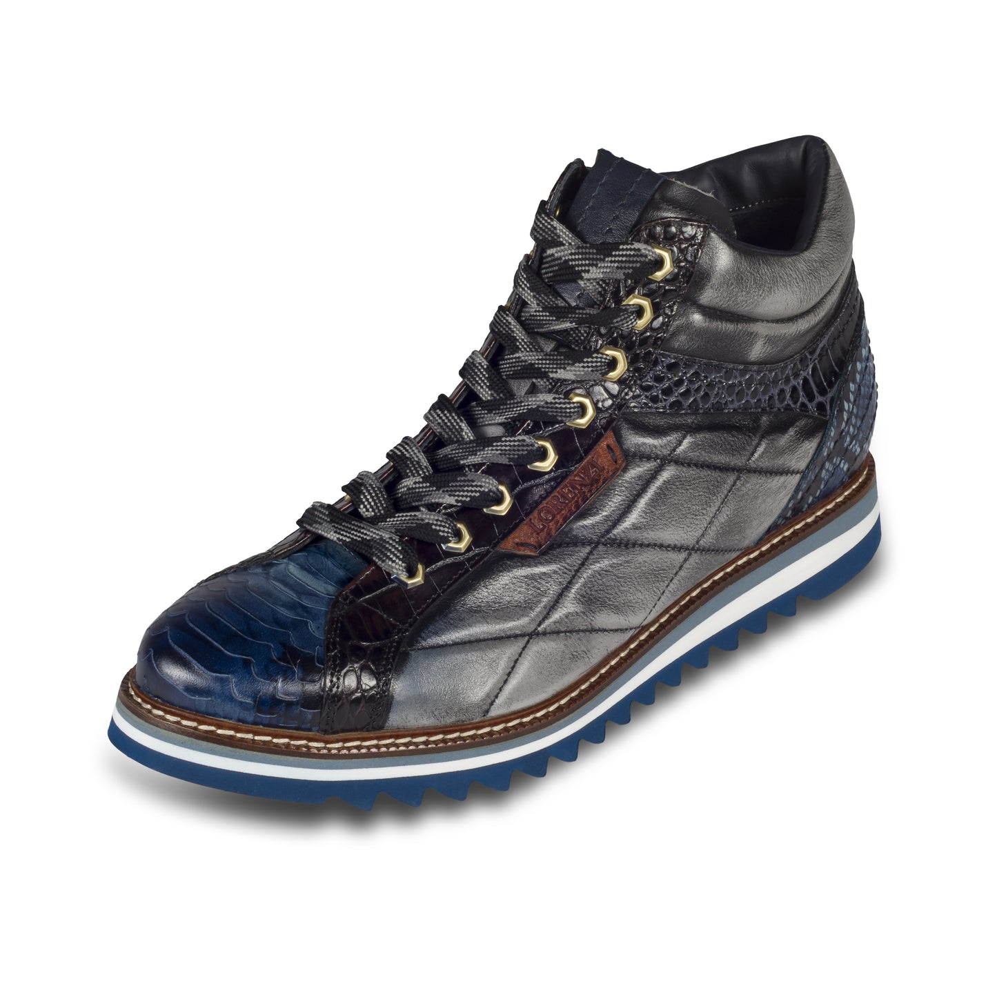 LORENZI Sneaker-Stiefel Herren blau/grau mit Lammfell, Kalbsleder, Reißverschluß