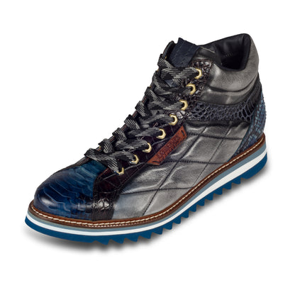 LORENZI Sneaker-Stiefel Herren blau/grau mit Lammfell, Kalbsleder, Reißverschluß