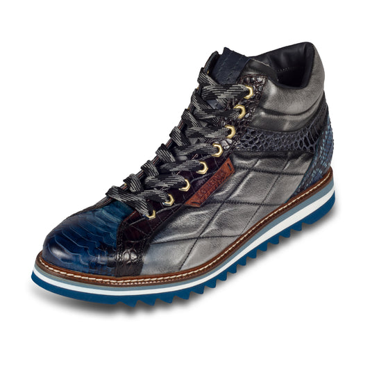 LORENZI Sneaker-Stiefel Herren blau/grau mit Lammfell, Kalbsleder, Reißverschluß