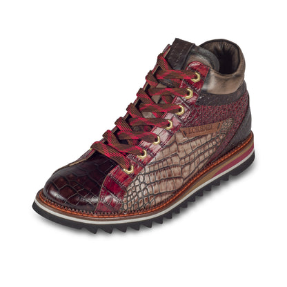 LORENZI Sneaker-Stiefel Herren braun/rot mit Lammfell, Kalbsleder Krokoprägung, Reißverschluß