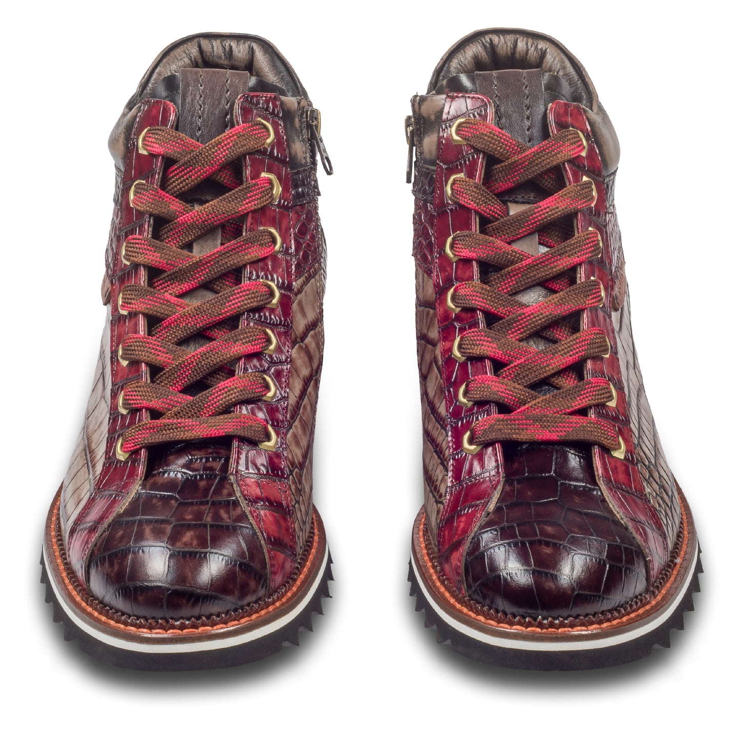 LORENZI Sneaker-Stiefel Herren braun/rot mit Lammfell, Kalbsleder Krokoprägung, Reißverschluß