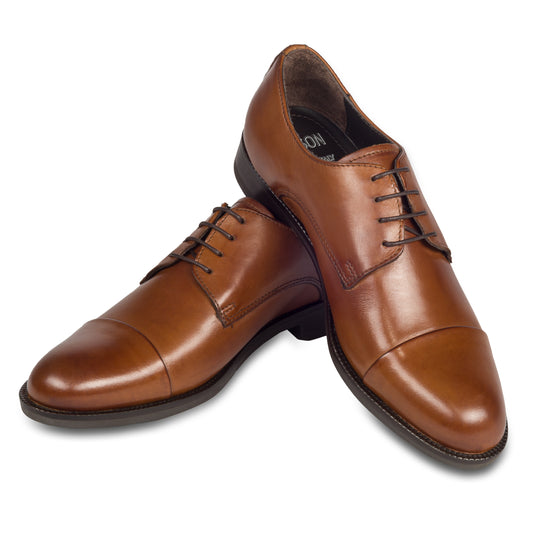 Nicola Benson Anzugschuh, Captoe Derby mittelbraun / cognac braun. Ansicht paarweise überkreuzt