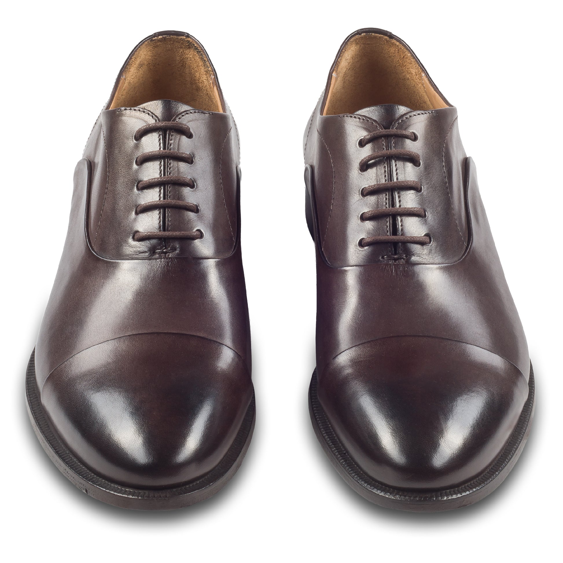 BRECOS Anzugschuhe, Captoe Oxford dunkelbraun, Kalbsleder durchgenäht. Ansicht paarweise von vorne