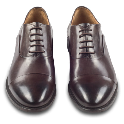 BRECOS Anzugschuhe, Captoe Oxford dunkelbraun, Kalbsleder durchgenäht. Ansicht paarweise von vorne