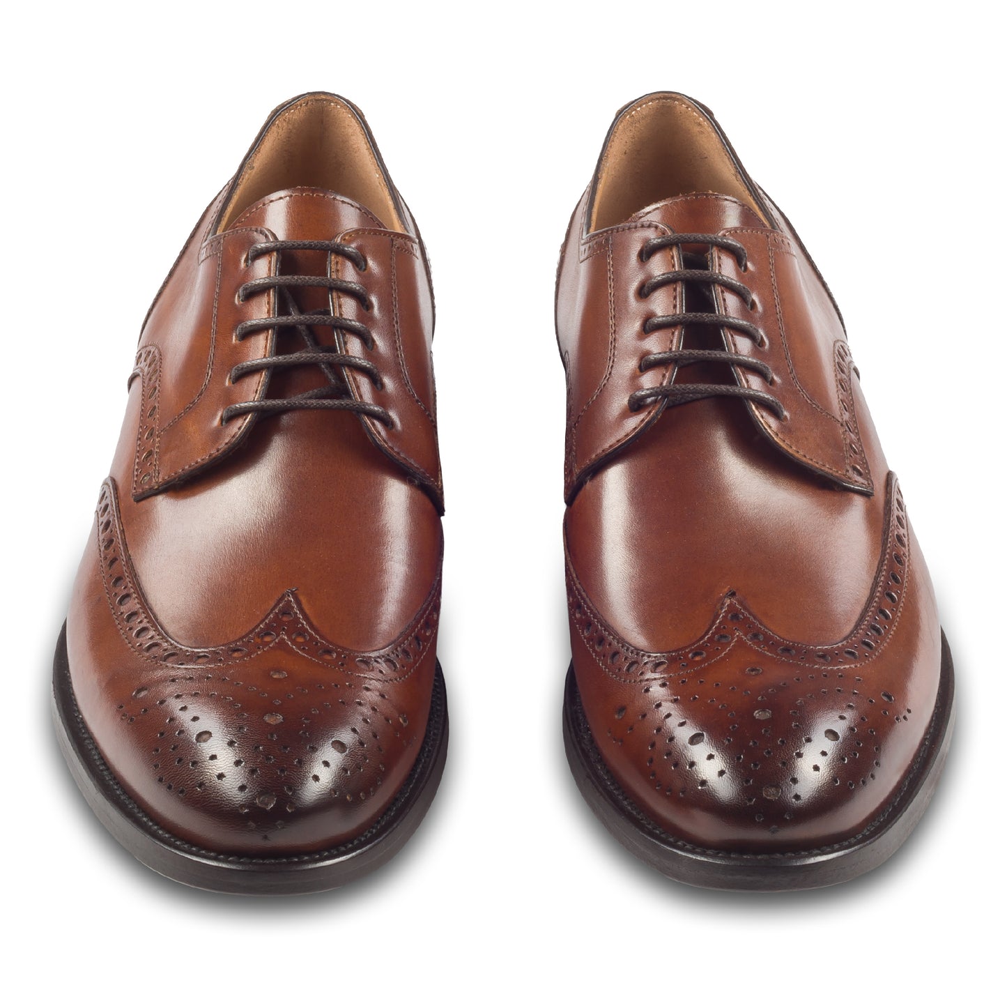 BRECOS Anzugschuhe | Full-Brogue Derby Budapester-Stil cognac braun, Kalbsleder. Paarweise Ansicht von vorne