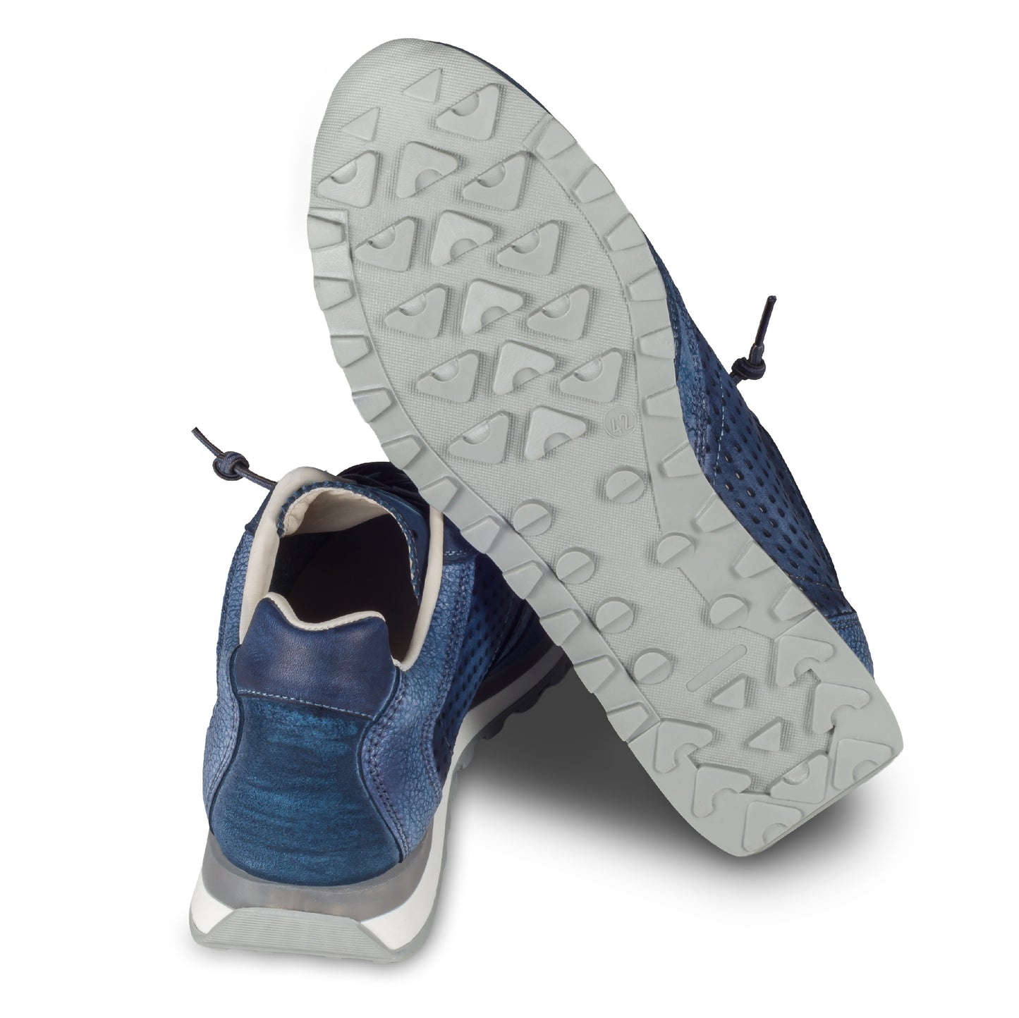 Cetti Herren Sneaker, blau C-848 used tin navy, Kalbsleder Low-Top, Ansicht Ferse und Sohle