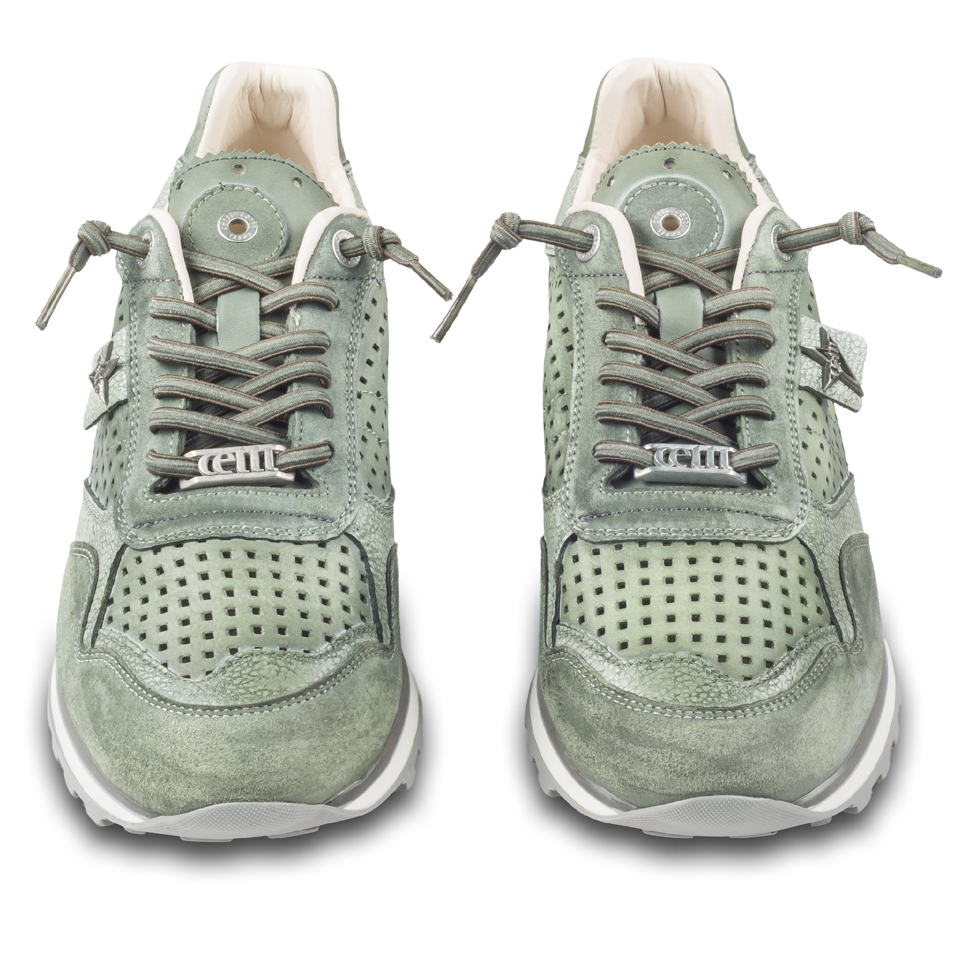 Cetti Herren Sneaker, grün C-848 used tin kombat, Kalbsleder Low-Top, Ansicht paarweise von vorne