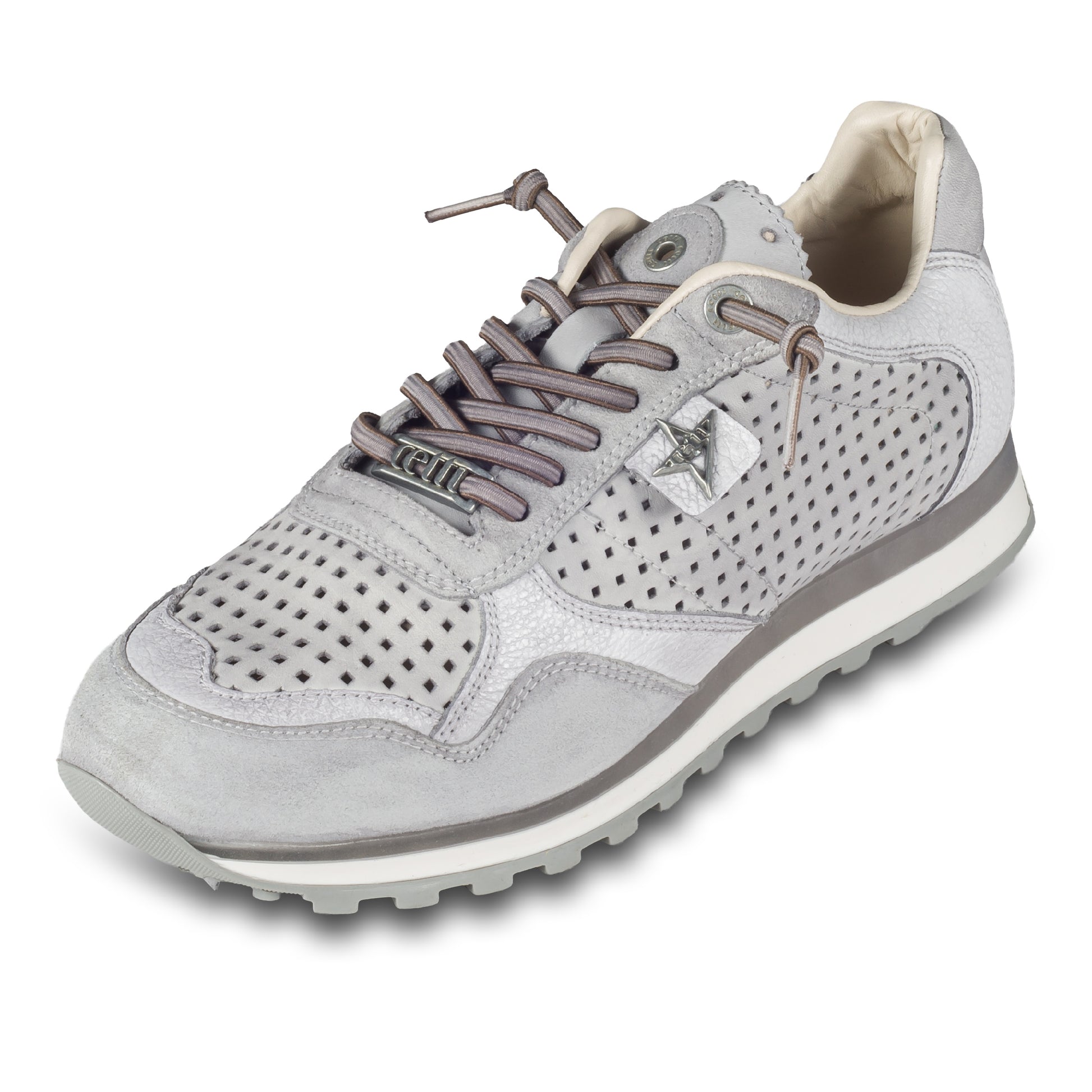 Cetti Herren Sneaker, grau, C-848 used tin stone, Kalbsleder Low-Top, Ansicht linker Schuh schräg