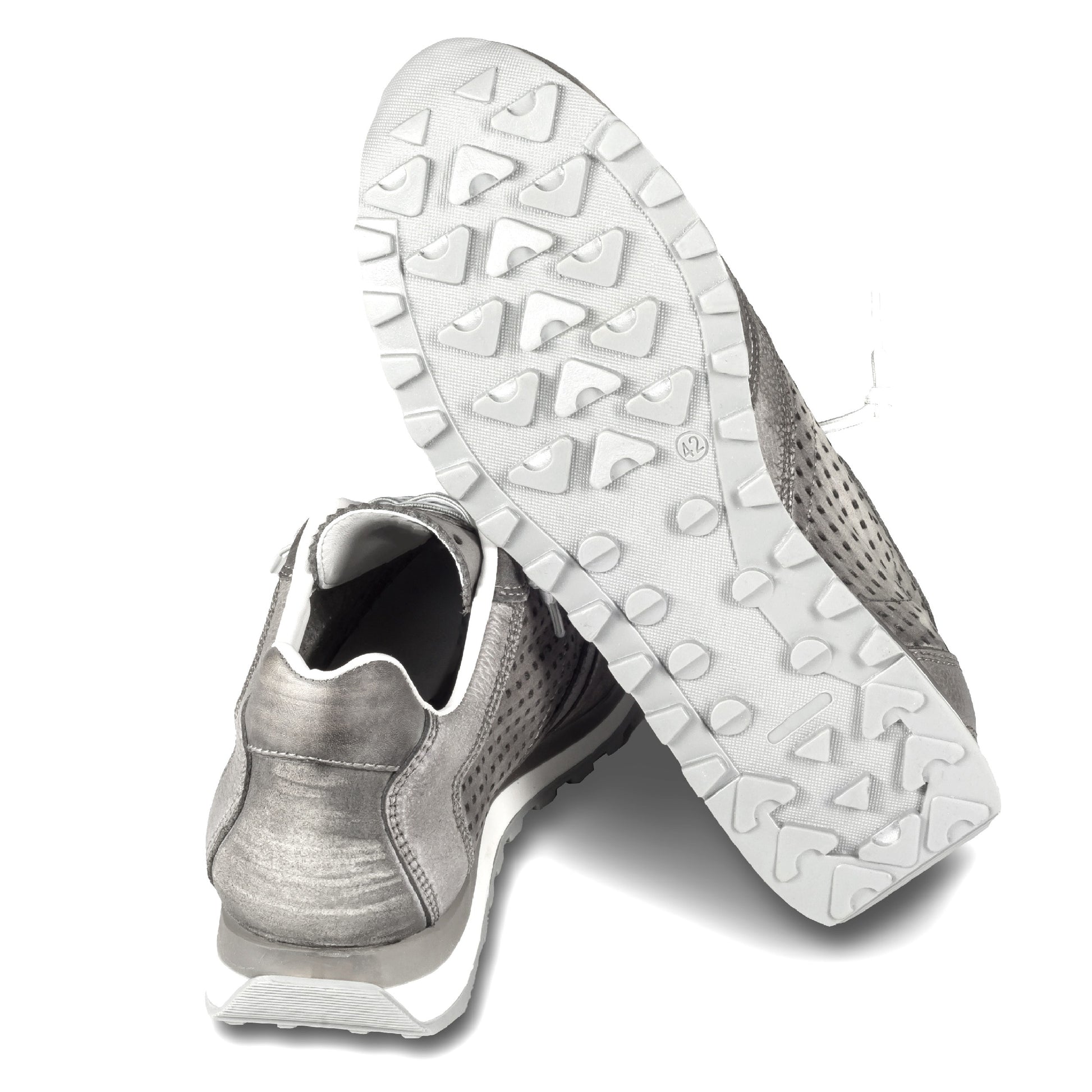 Cetti Herren Sneaker, grau, C-848 used tin stone, Kalbsleder Low-Top, Ansicht Ferse und Sohle