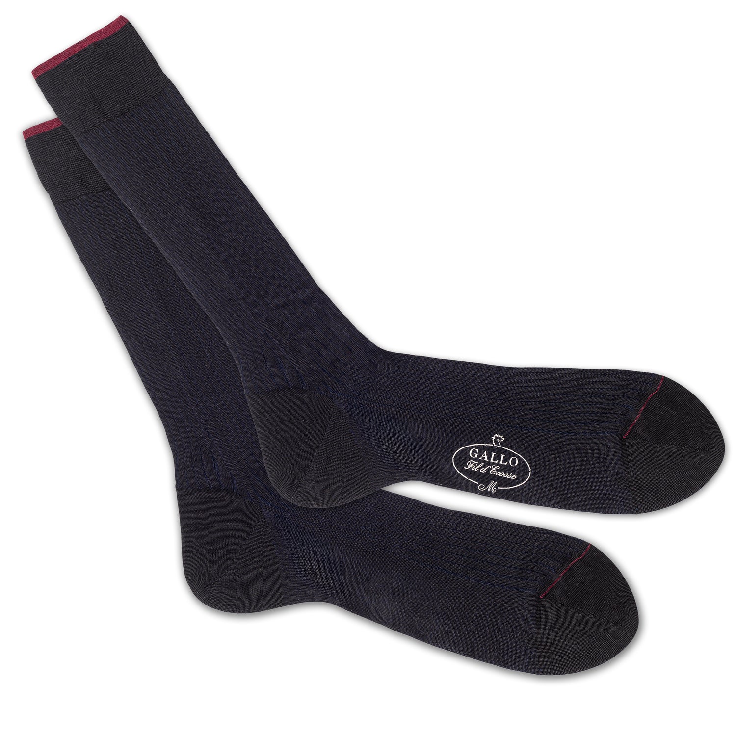 Italienische Herren-Socken, Breitripp-Struktur in schwarz und nacht blau unterlegt, von GALLO, aus 100% Baumwolle Gefertigt in Italien. Paarweise Ansicht