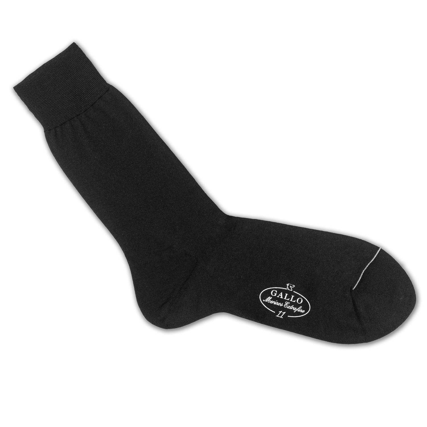 Italienische Herren-Socken in schwarz von GALLO, aus 80% Baumwolle mit 20% Polyamid. Glatte Optik. Gefertigt in Italien. Ansicht Einzelsocke 