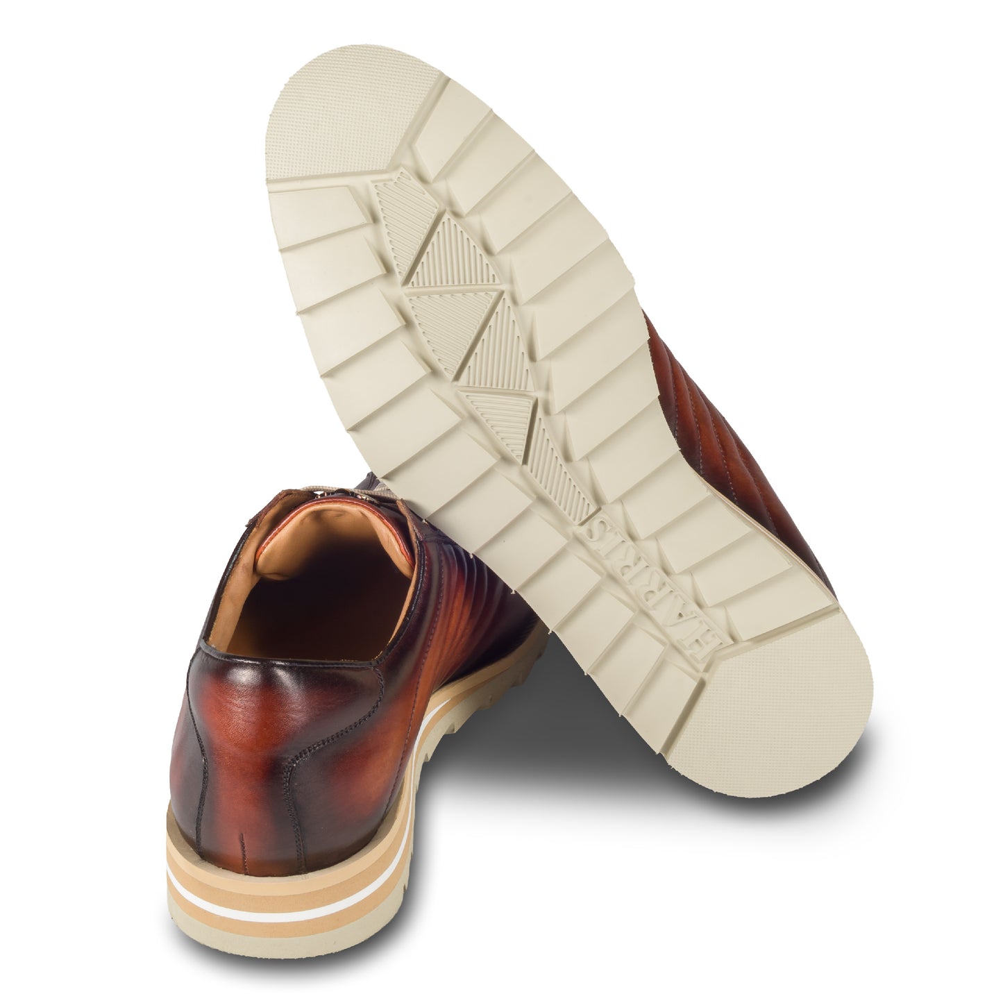 Harris Herren Sneaker / Schnür-Halbschuhe, braun edlen Nähten. Modell 0894. Made in Italy. Ansicht Sohle und Ferse