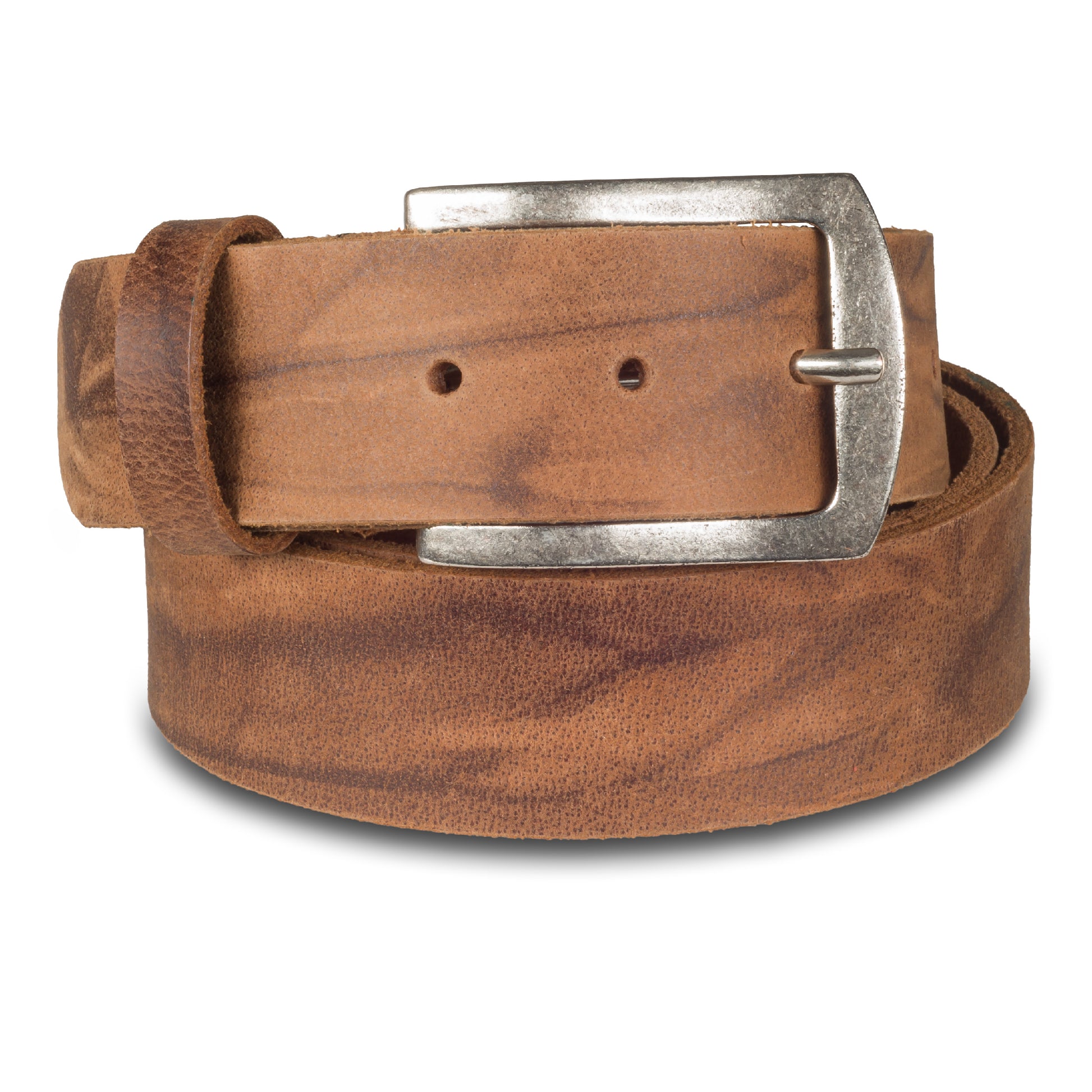 Herren Jeans-Gürtel aus Büffelcroupons-Leder in braun mit Changierung, 4 cm breit. Dornschließe in Altsilber