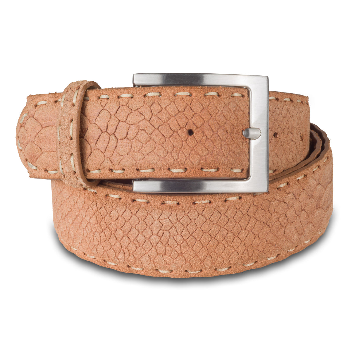 Gürtel Herren cognak braun - Wildleder Krokoprägung mit Ziernaht, Breite 4 cm, kürzbar