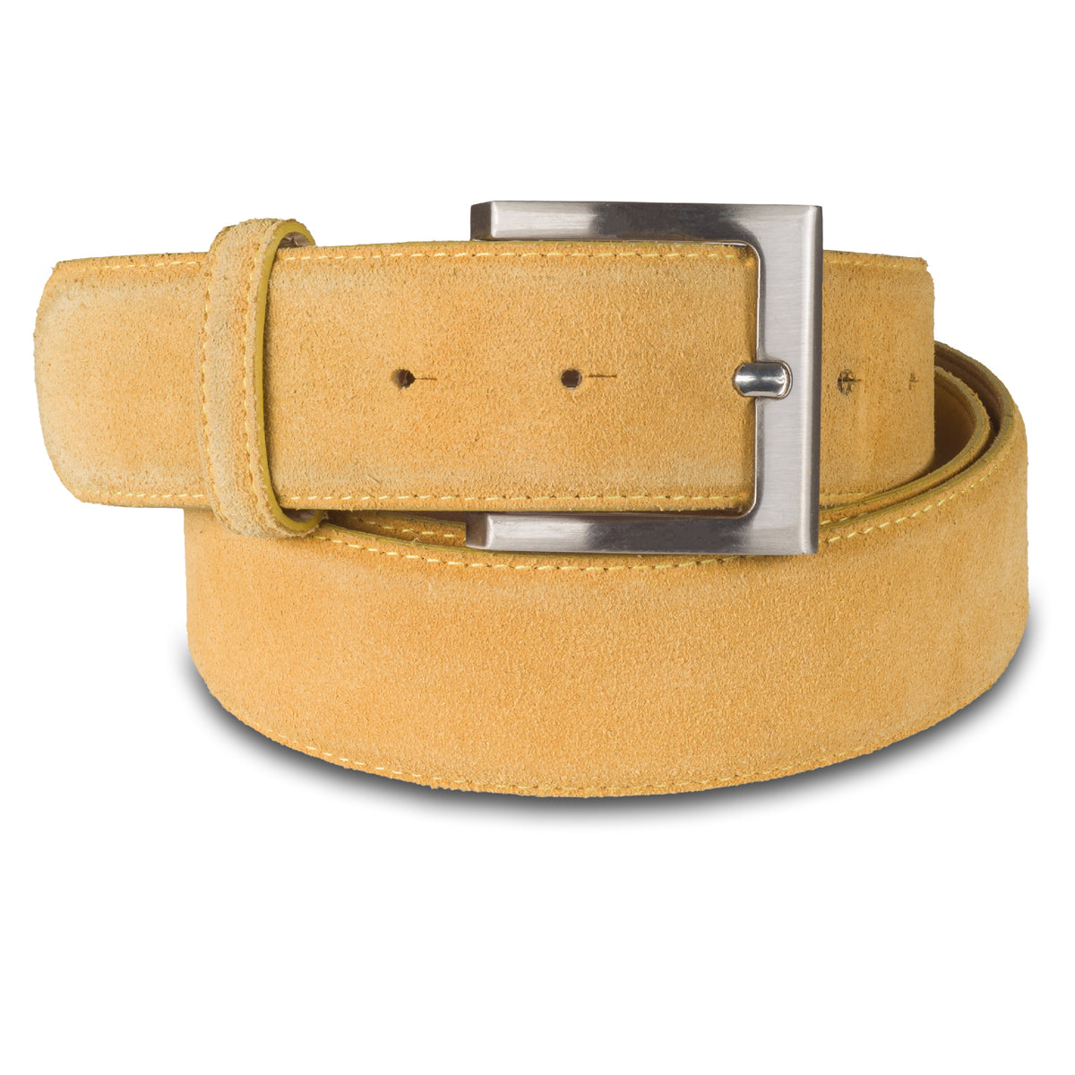 Ledergürtel hellbraun / beige aus Velourlseder (Wildleder), Schließe silber mattiert, Breite 4 cm. Länge kürzbar