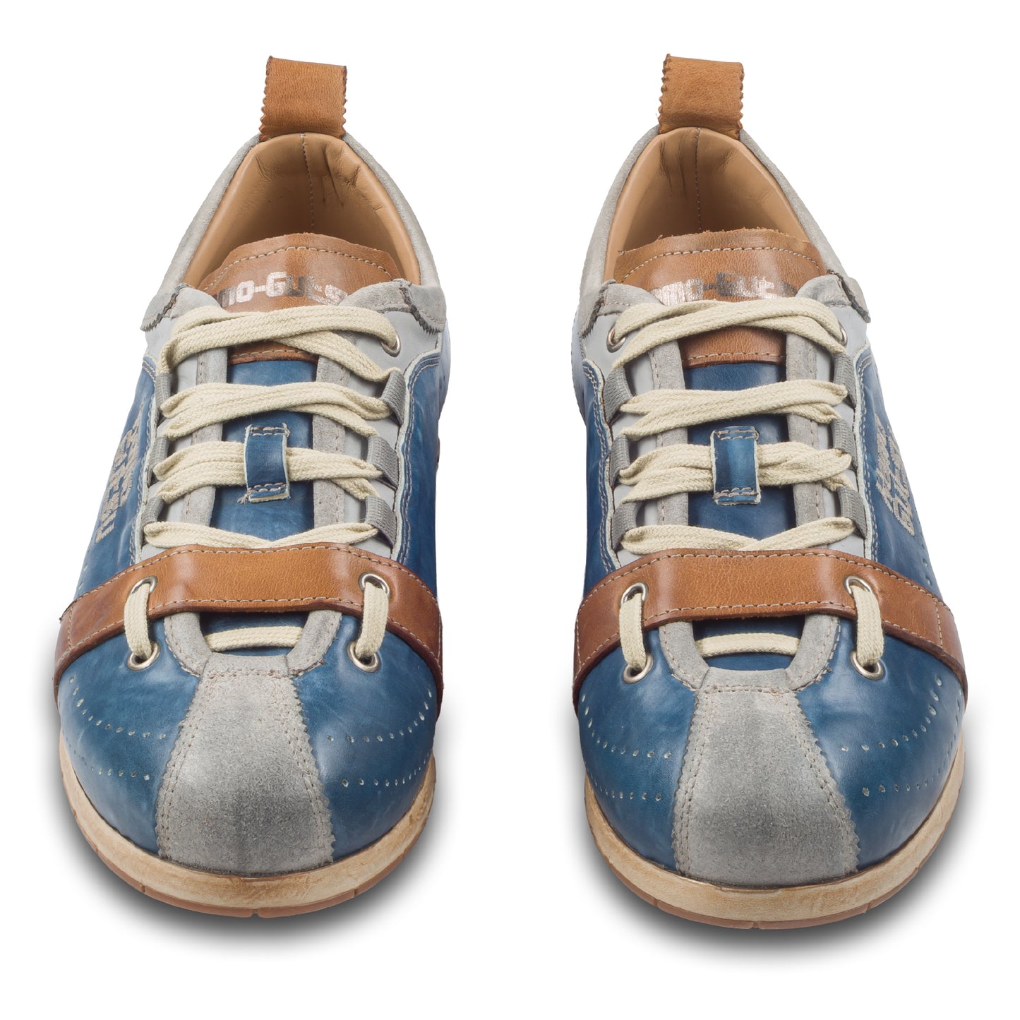 KAMO-GUTSU Herren Leder Sneaker, blau / grau, Modell TIFO017 ash-royal. Paarweise Ansicht von vorne