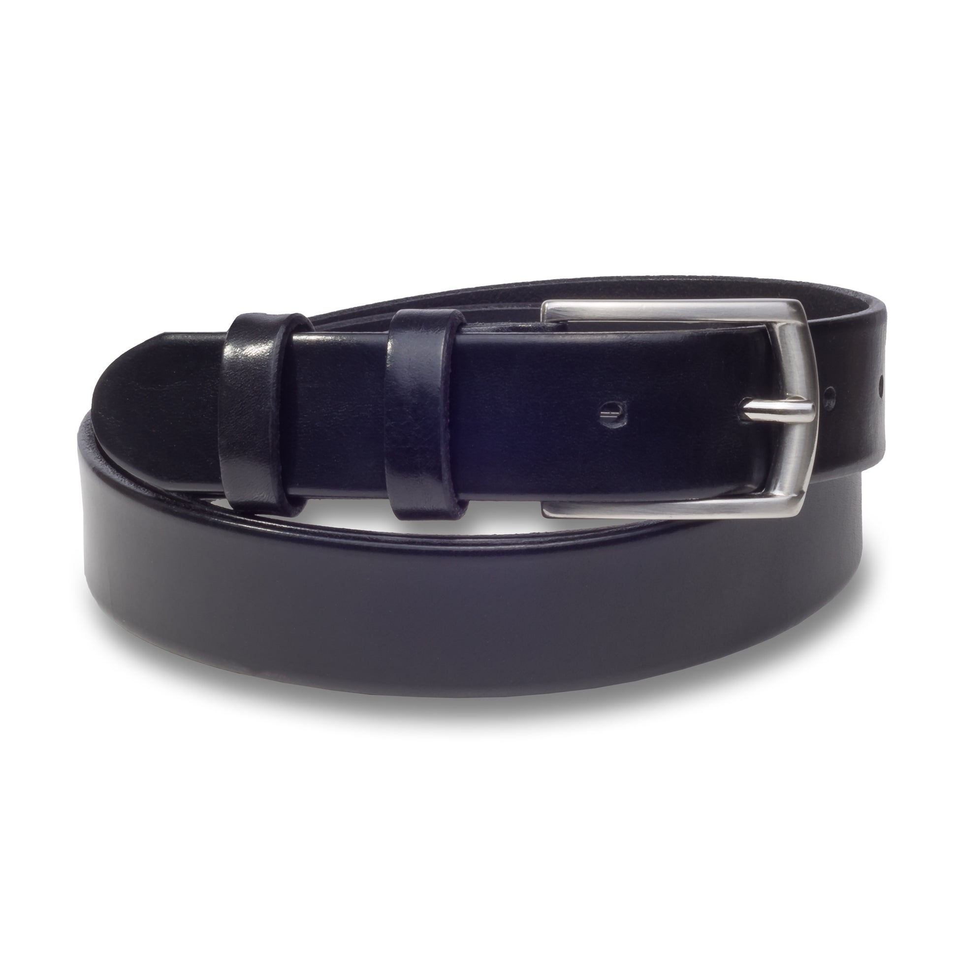 Handgefertigter Herren-Ledergürtel in blau, 3 cm breite. Schließe silber mattiert