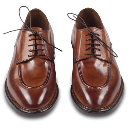 Lemargo Herren Schnür-Halbschuhe, cognak braun, Kalbsleder im Vintage-Look. Handgefertigt und Durchgenäht. Paarweise Ansicht von vorne