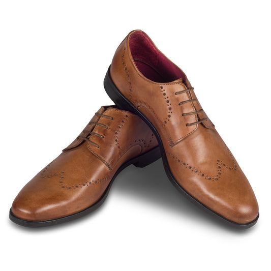Nicola Benson Anzugschuhe | Leder Derby Schnürer cognak braun (7730A) - modernes Lochmuster, handgefertigt