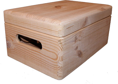 Schuhputzkiste mit Burgol & Solitaire Pflegeprodukten (11teilig), Kiefernholz unbehandelt zum Aufklappen. Außenansicht der Kiste