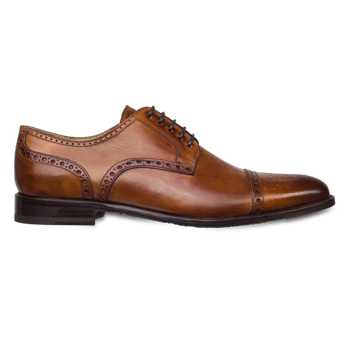 BRECOS Anzugschuhe | Half-Brogue Derby mittelbraun / cognac braun, Durchgenäht