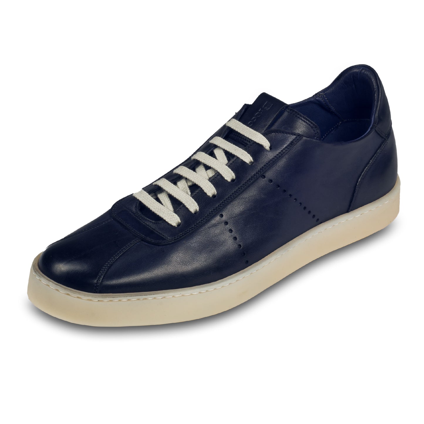 BRECOS | Leder Sneaker blau, mit beiger Sohle, Durchgenäht