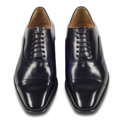 BRECOS Anzugschuhe | Captoe Oxford schwarz, Kalbsleder. Ansicht paarweise von vorne