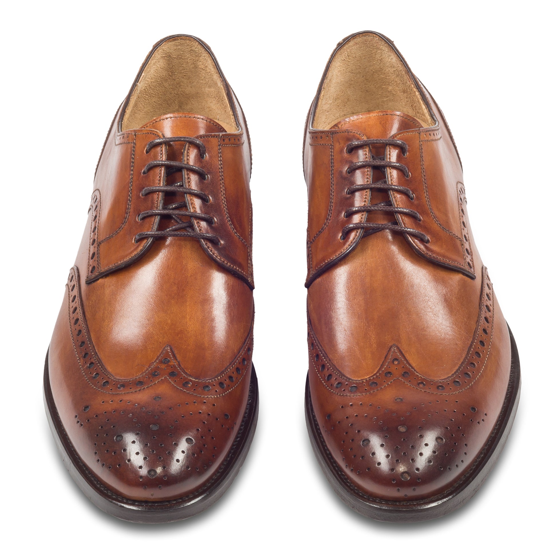 BRECOS Anzugschuhe | Full-Brogue Derby Budapester-Stil cognac braun, Kalbsleder. Ansicht paarweise