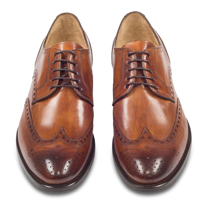 BRECOS Anzugschuhe | Full-Brogue Derby Budapester-Stil cognac braun, Kalbsleder. Ansicht paarweise
