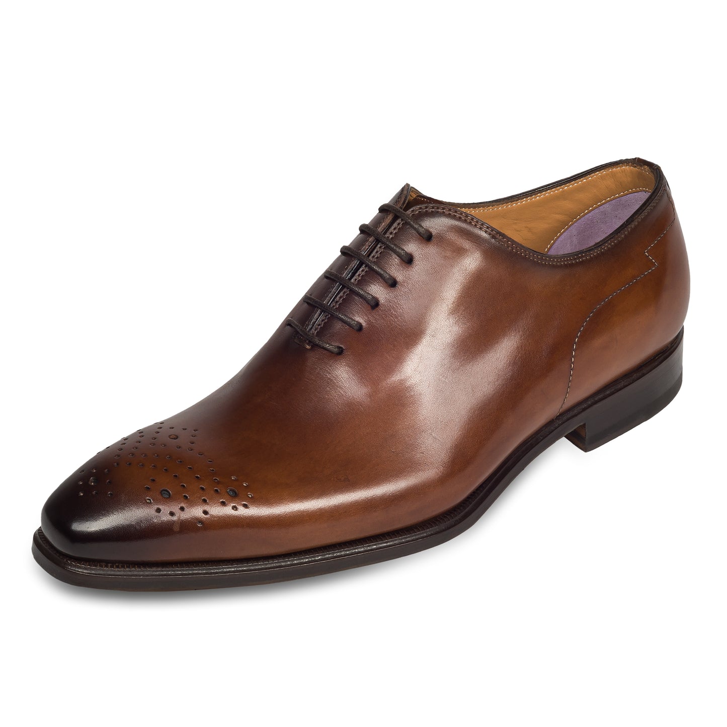 Branchini - Italienische Herren Anzugschuhe Oxford / Onecut in braun. Aus Kalbsleder handgefertigt und durchgenäht. Schräge Ansicht linker Schuh.