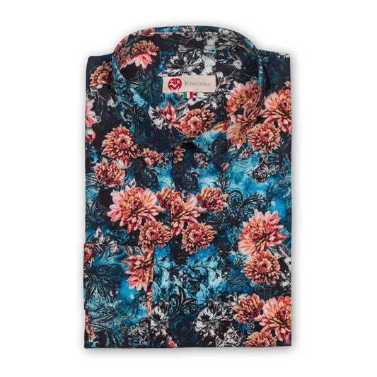 Adamus - Italienisches Herren-Hemd in floralem Print in blau/rot, Viscose, Modern Fit. 