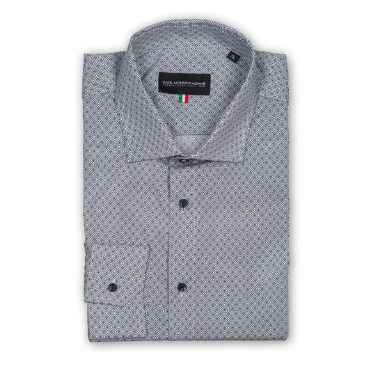 Karl Mommoo - Italienisches Herren-Hemd grau mit Karo-Muster, Baumwolle mit Elasthan, Modern Fit. 