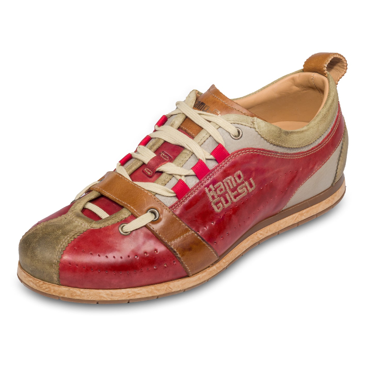 KAMO-GUTSU Herren Sneaker, rot/beige Retro-Optik, TIFO-017, schräge Ansicht einzelner Schuh