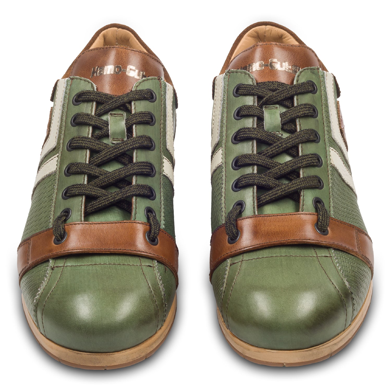 KAMO-GUTSU Sneaker, grün mit braun und weiß, paarweise Ansicht von vorne
