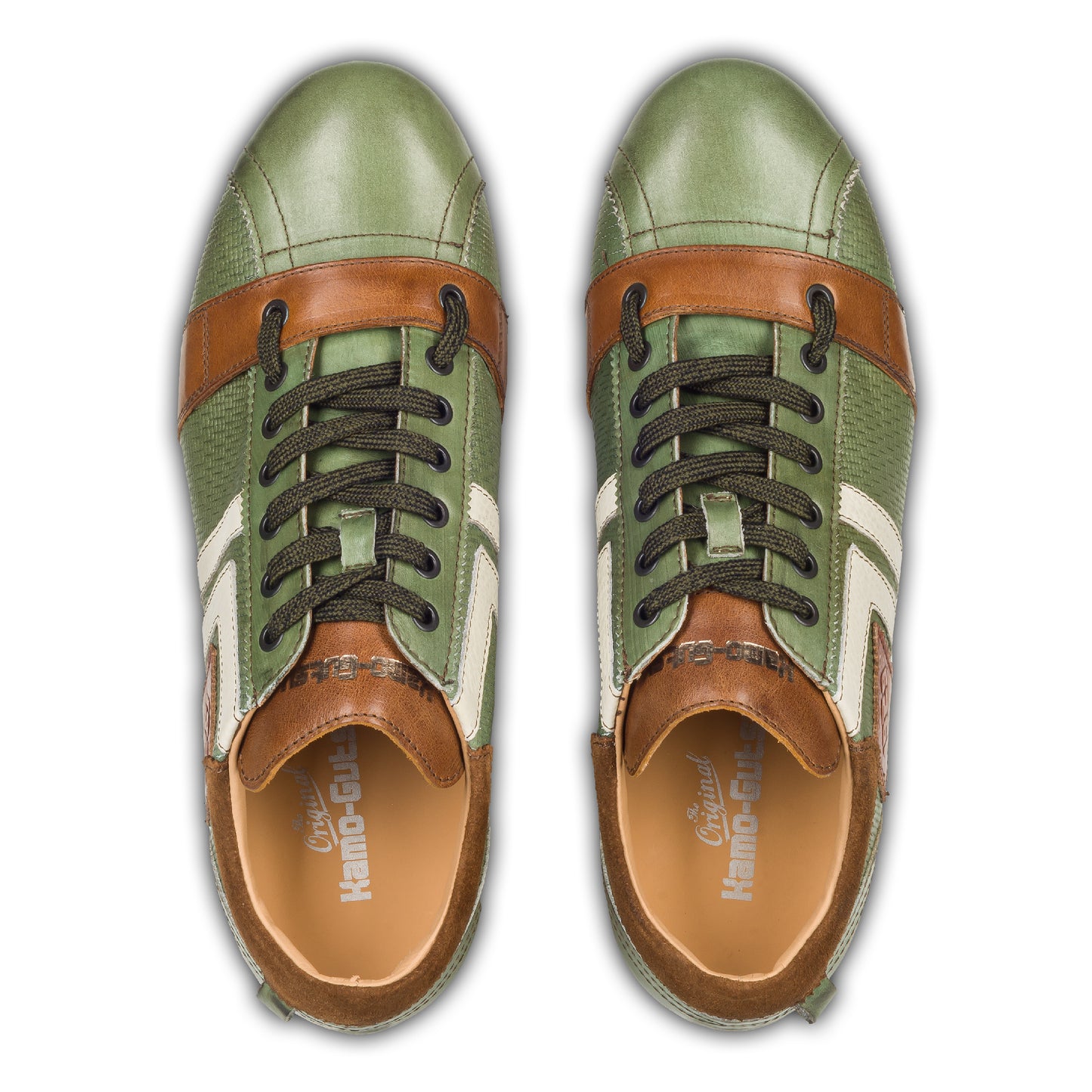 KAMO-GUTSU Sneaker, grün mit braun und weiß, paarweise Draufsicht