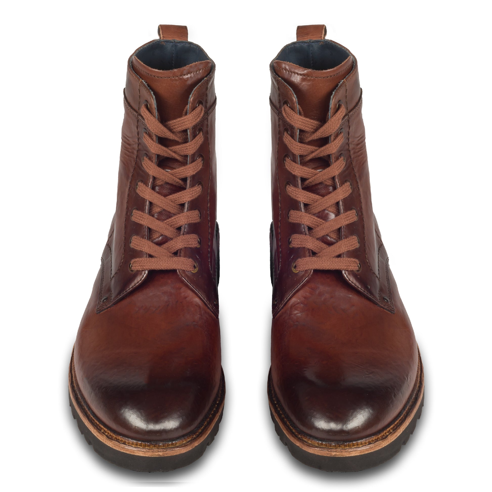 Lorenzi Herren Schnürstiefelette, Boots, in braun mit Zier-Reißverschluß an der Rückseite. Durchgenäht. Bei Sisento. Paarweise Ansicht von vorne