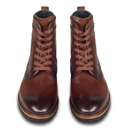 Lorenzi Herren Schnürstiefelette, Boots, in braun mit Zier-Reißverschluß an der Rückseite. Durchgenäht. Bei Sisento. Paarweise Ansicht von vorne