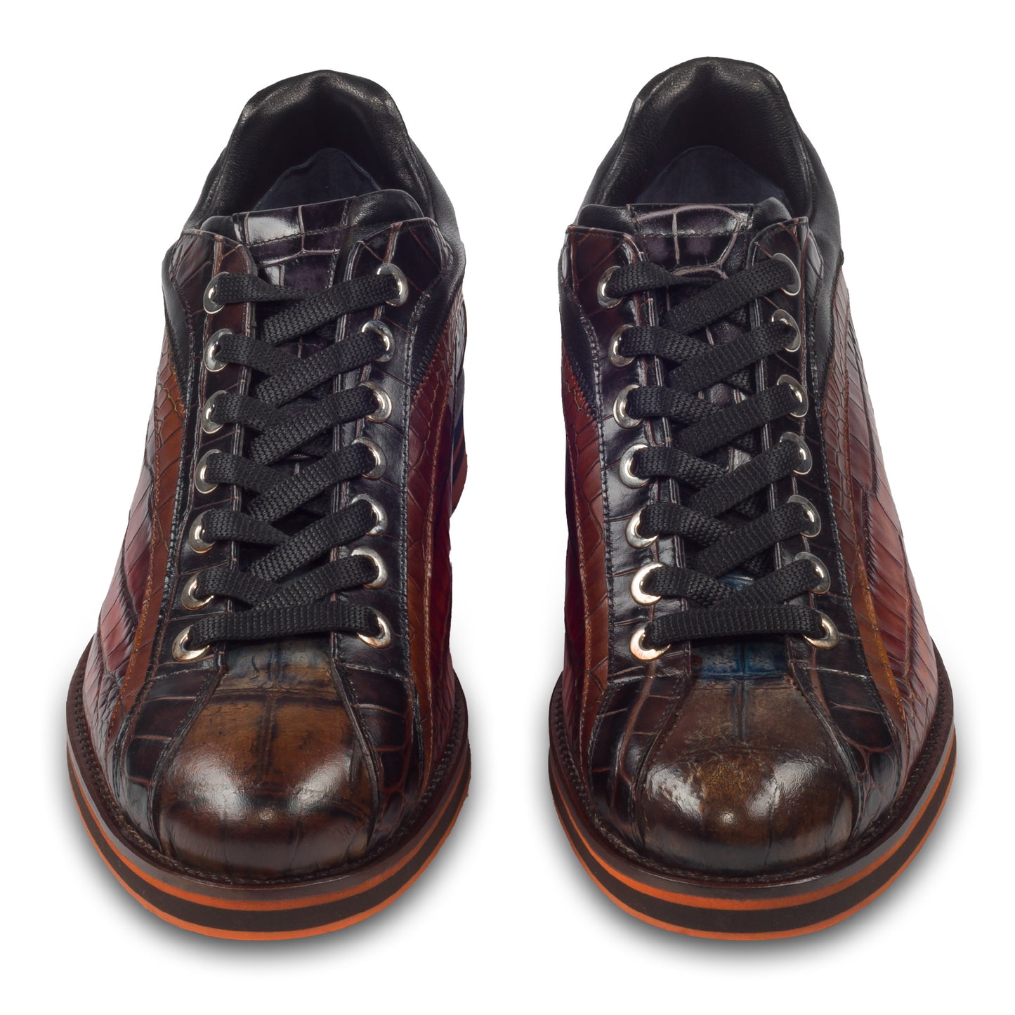 Lorenzi Herren Leder Sneaker, braun/schwarz mit Reptilprägung, durchgenäht - Außenseite rechter Schuh. Bei SISENTO