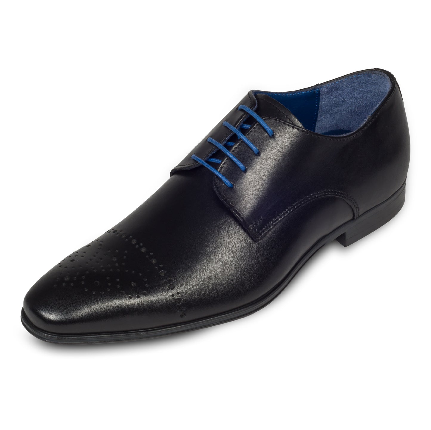 Nicola Benson Anzugschuh, Derby in schwarz mit moderner Lyralochung. Ansicht schräg