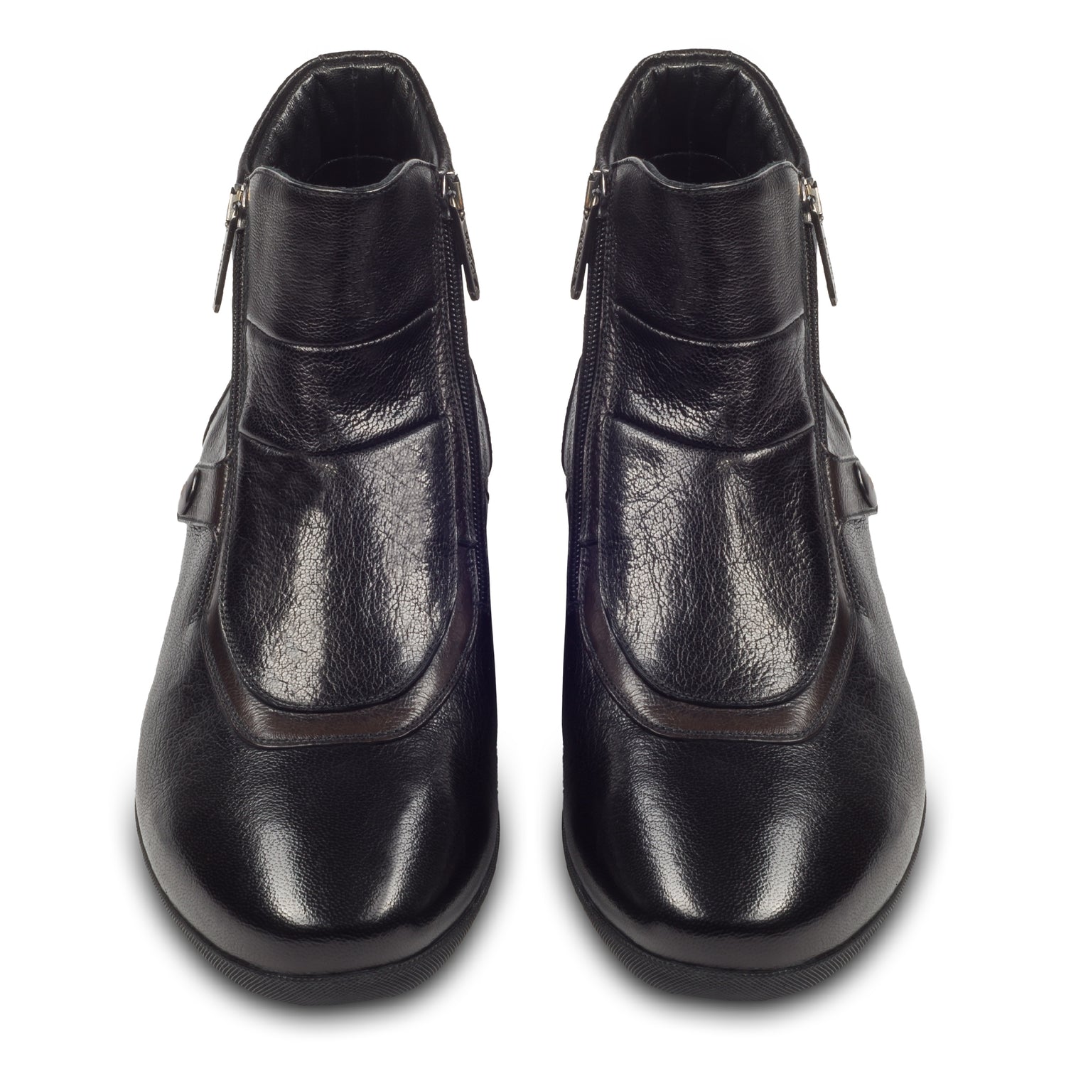 Rossi Herren Leder Sneaker Stiefel in schwarz, mit Reißverschluß. Aus Kalbsleder handgefertigt.  Paarweise Ansicht von vorne.