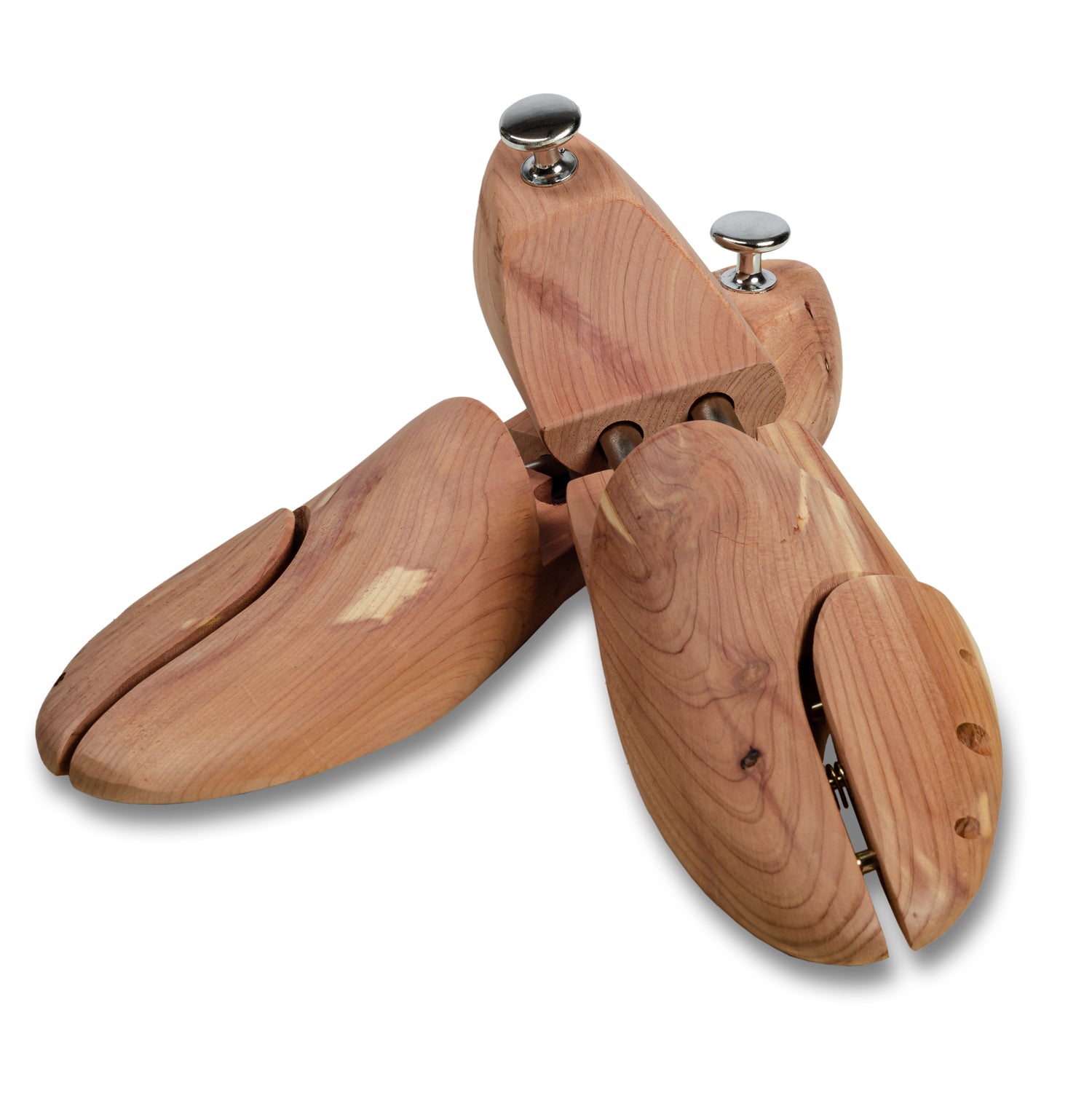 Schuhspanner / Federnspanner aus Zedernholz mit Chrom-Knauf