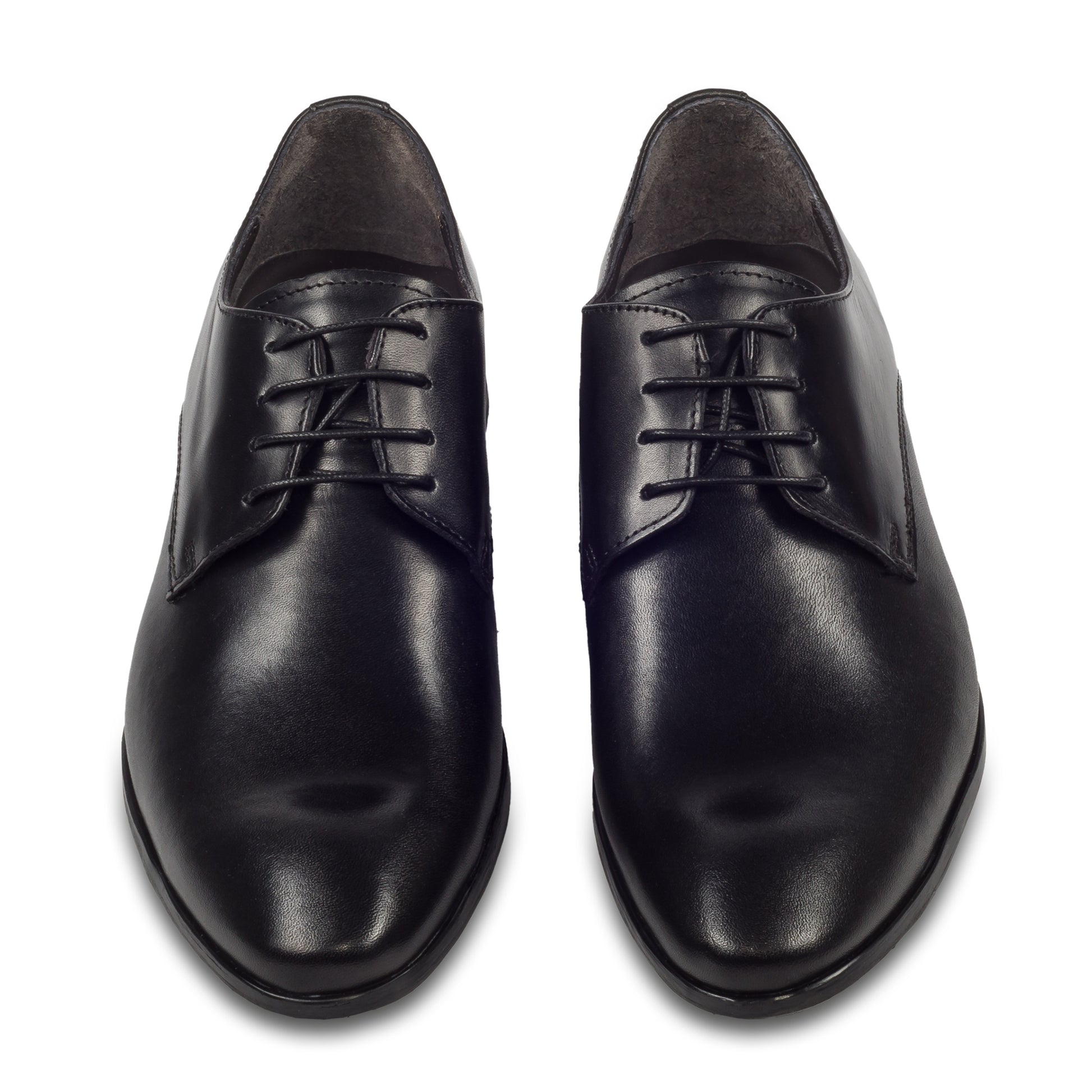 Nicola Benson Anzugschuhe Herren, Plain Derby Schnürer schwarz - Kalbsleder, handgefertigt. Made in Italy. Paarweise Ansicht von vorne.