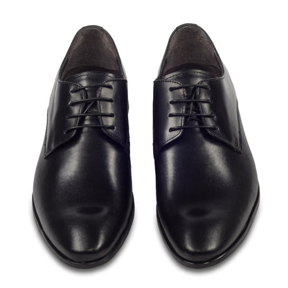 Nicola Benson Anzugschuhe Herren, Plain Derby Schnürer schwarz - Kalbsleder, handgefertigt. Made in Italy. Paarweise Ansicht von vorne.