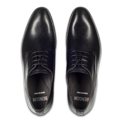 Nicola Benson Anzugschuhe Herren, Plain Derby Schnürer schwarz - Kalbsleder, handgefertigt. Made in Italy. Paarweise Draufsicht von oben.